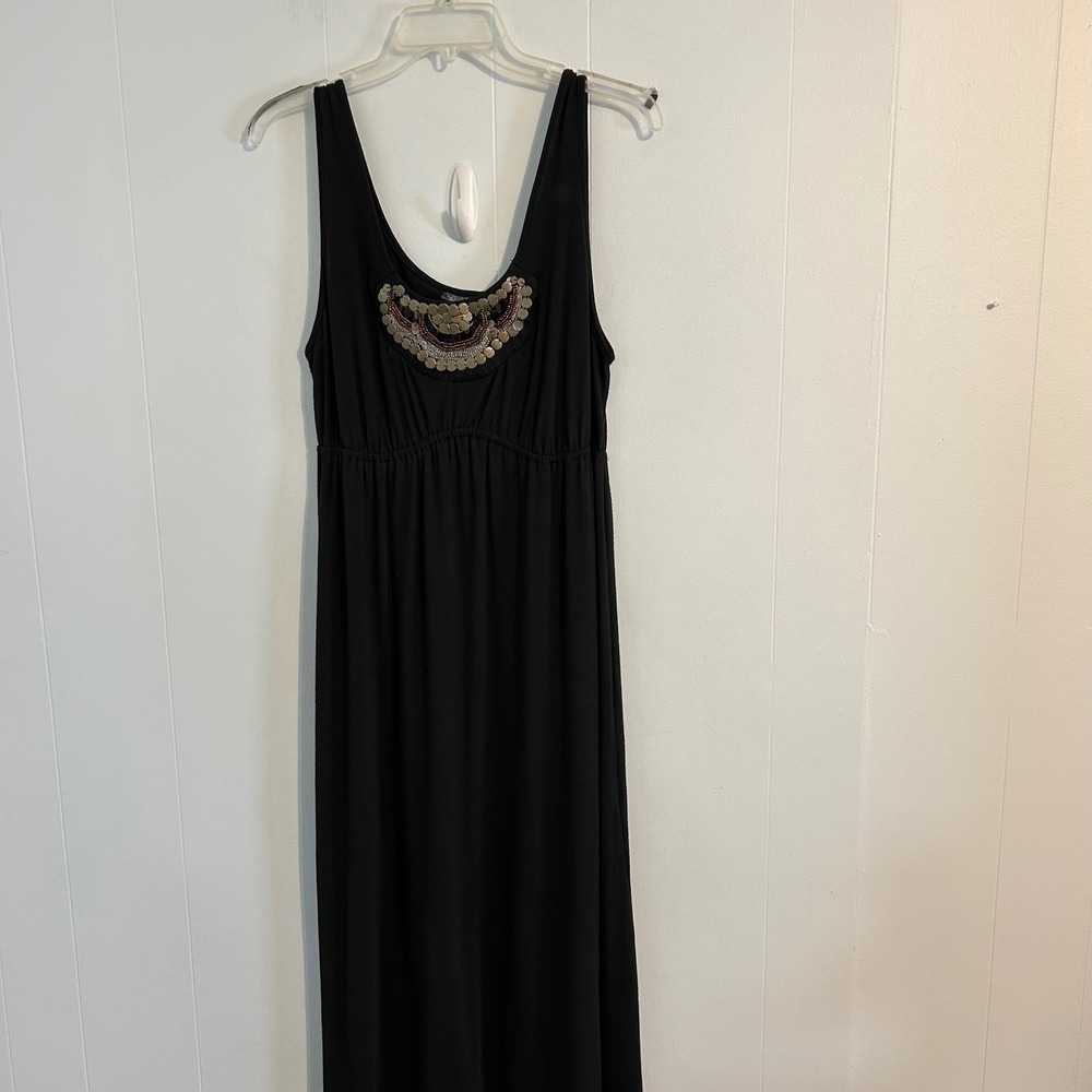 Faded Glory Women Black Embellished Scoop Neck Empire Waist Maxi Dress L 12/14